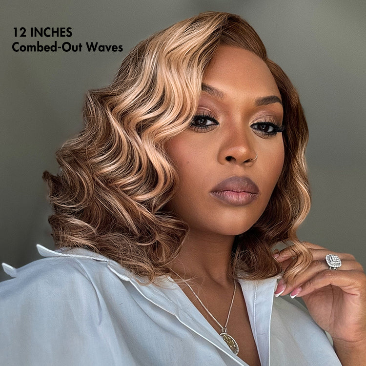 Ash Blonde Highlight Loose Wave Glueless Minimalist HD Lace Short Wavy Wig Pre-Cut Lace