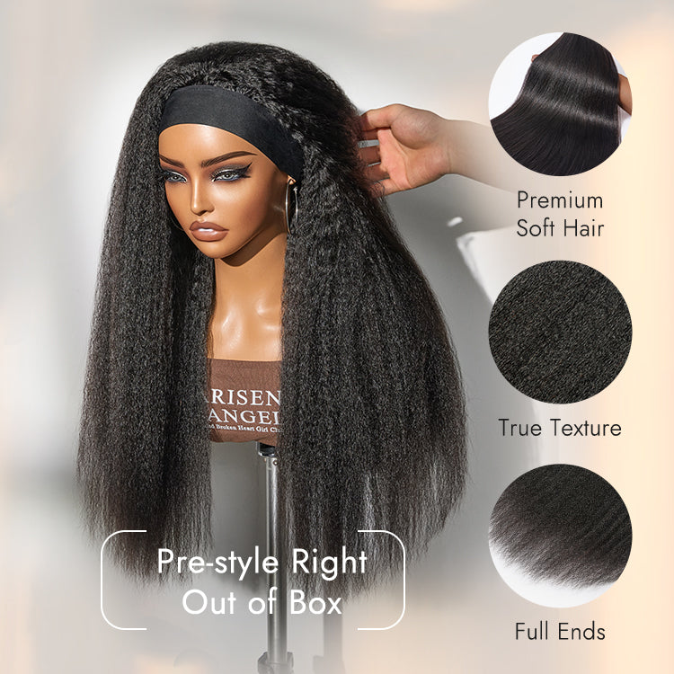 Luvme Too Easy Texture™ Wig 180% Density Kinky Straight Flexi-Fit Drawstring Glueless Headband Wig (Get Free Trendy Headbands)