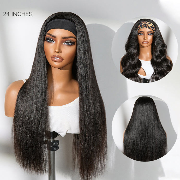 Luvme Too Easy Texture™ Wig 180% Density Kinky Straight Flexi-Fit Drawstring Glueless Headband Wig (Get Free Trendy Headbands)