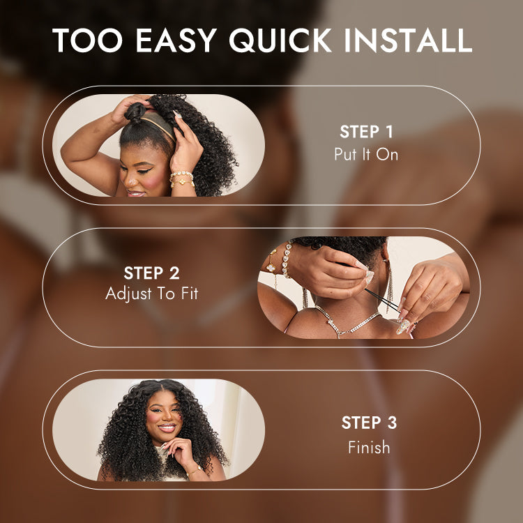 Luvme Too Easy Texture™ 3-In-1 Half Wig 180% Density Kinky Curly / Yaki Straight Glueless Flexi-Fit Drawstring Wig