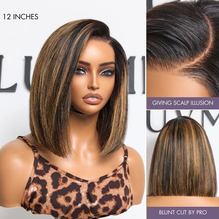 Luvme All-Day Comfort™ Wig Brown Highlight Blunt Cut Bob Glueless Minimalist HD Lace Wig Pre-Cut Lace