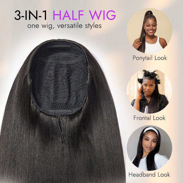 Luvme Too Easy Texture™ 3-In-1 Half Wig 180% Density Kinky Curly / Yaki Straight Glueless Flexi-Fit Drawstring Wig
