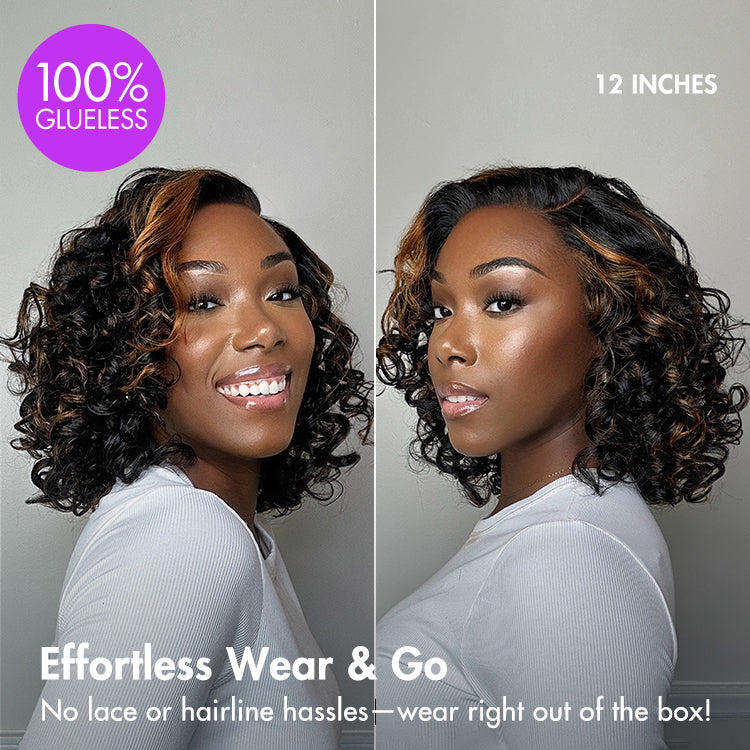 Effortless Elegance Copper Highlight / Natural Black Bouncy Curl Wig Minimalist HD Lace Glueless Wig Pre-Cut Lace