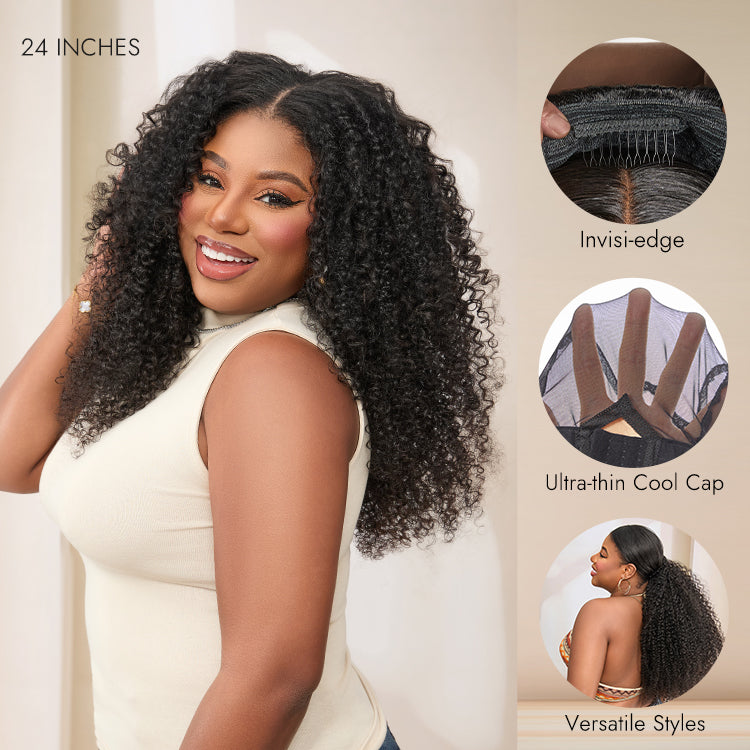 Luvme Too Easy Texture™ 3-In-1 Half Wig 180% Density Kinky Curly / Yaki Straight Glueless Flexi-Fit Drawstring Wig