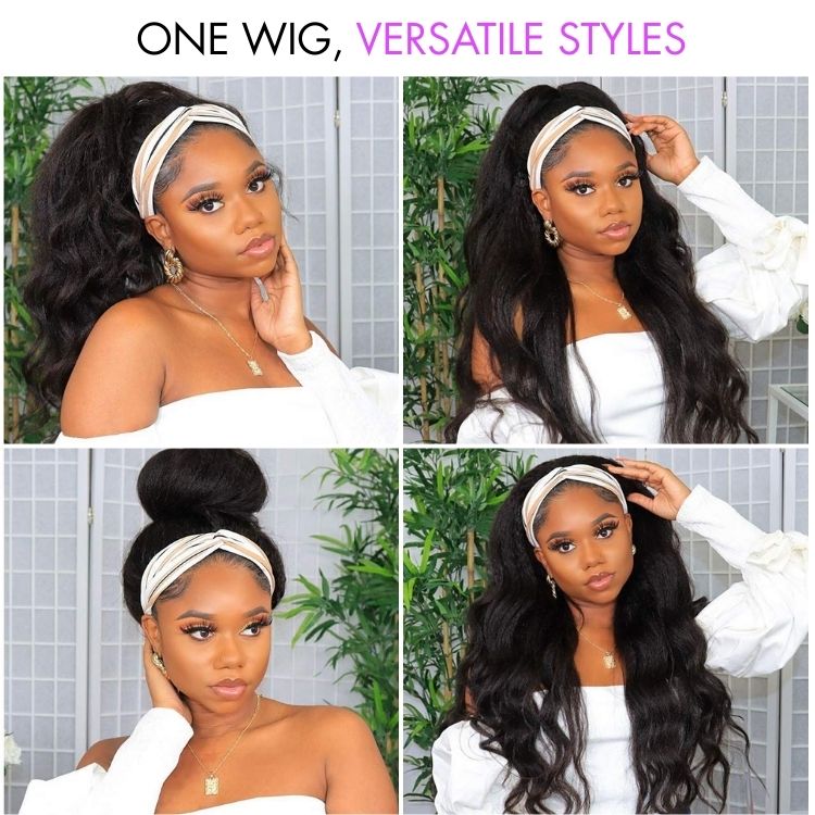 Luvme Too Easy Texture™ Wig 180% Density Kinky Straight Flexi-Fit Drawstring Glueless Headband Wig (Get Free Trendy Headbands)