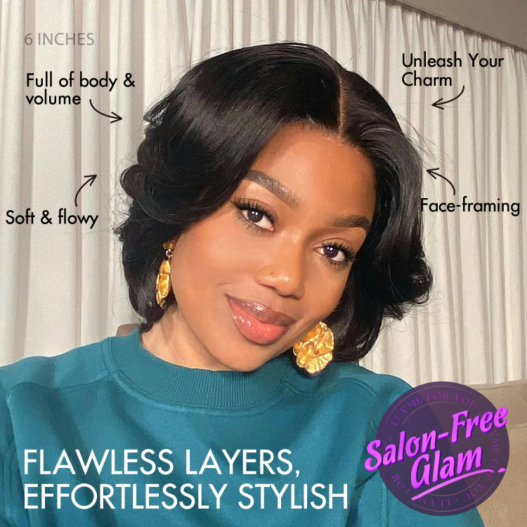 1 SEC INSTALL WIG | Elegant Boss Vibe Short Pixie Cut Natural Black / Ombre Brown Glueless Minimalist HD Lace Wig Pre Cut Lace