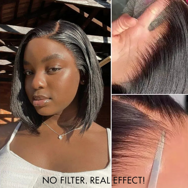 PreMax Wigs - Natural Black / Blonde Highlight C Part Glueless Lace Front Bob Wig Pre-cut Lace