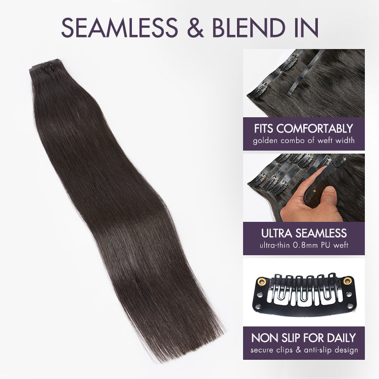Ultra Natural Seamless Yaki Straight Clip in Extensions Human Hair with Free Gift - Limited Offer