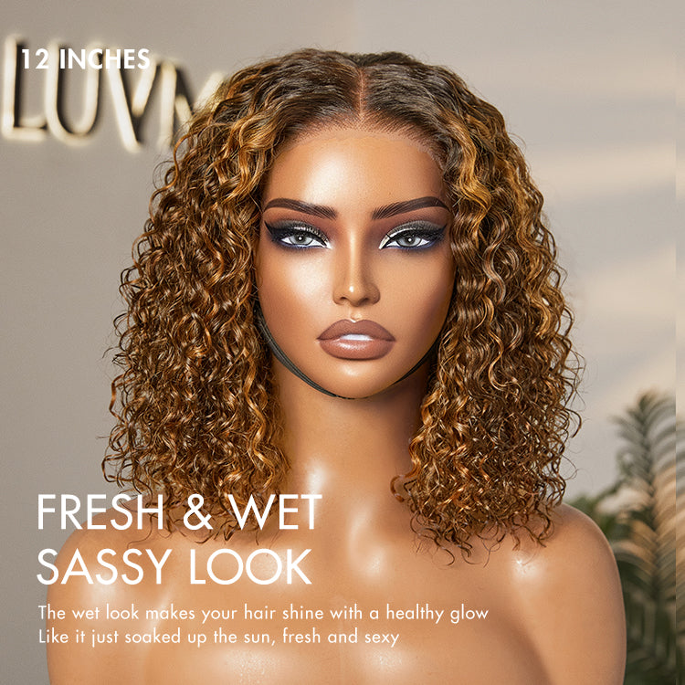 Brown Highlight / Natural Black / Blonde Highlight Deep Curly Glueless 5x5 Closure Pre-Cut Lace Wig