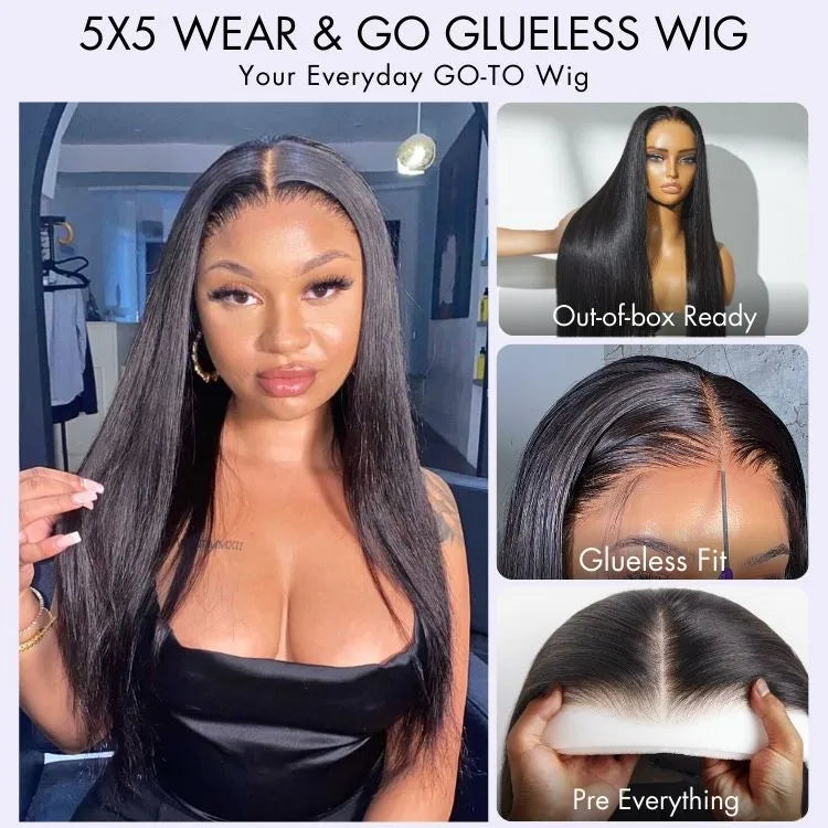 AiryFit™ Scalp Care Wigs - Silky Straight Middle Part Glueless 5x5 Closure Lace Long Wig Pre-Cut Lace