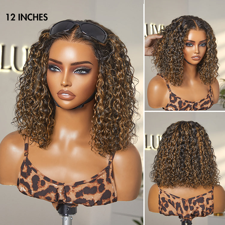 Brown Highlight / Natural Black / Blonde Highlight Deep Curly Glueless 5x5 Closure Pre-Cut Lace Wig