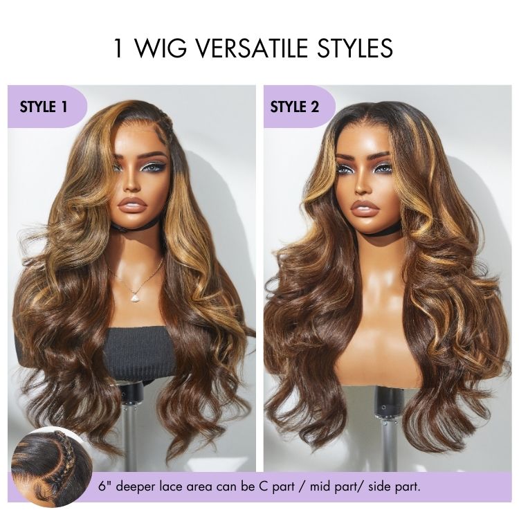 Luvme All-Day Comfort™ Wig 180% Density Blonde Highlight Loose Body Wave 7x6 Closure HD Lace Human Hair Wig Pre-Cut Lace