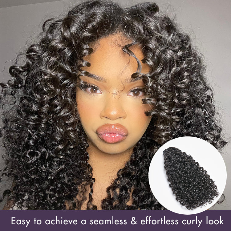 Messy Burmese Curly Invisible Edge Seamless Clip in Extensions Human Hair with Free Gift