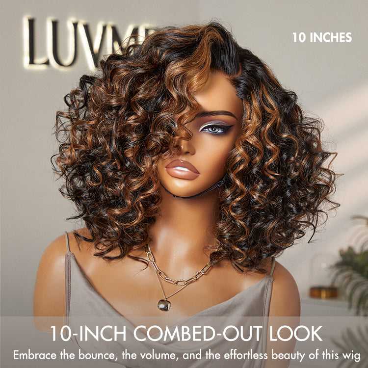 Effortless Elegance Copper Highlight / Natural Black Bouncy Curl Wig Minimalist HD Lace Glueless Wig Pre-Cut Lace