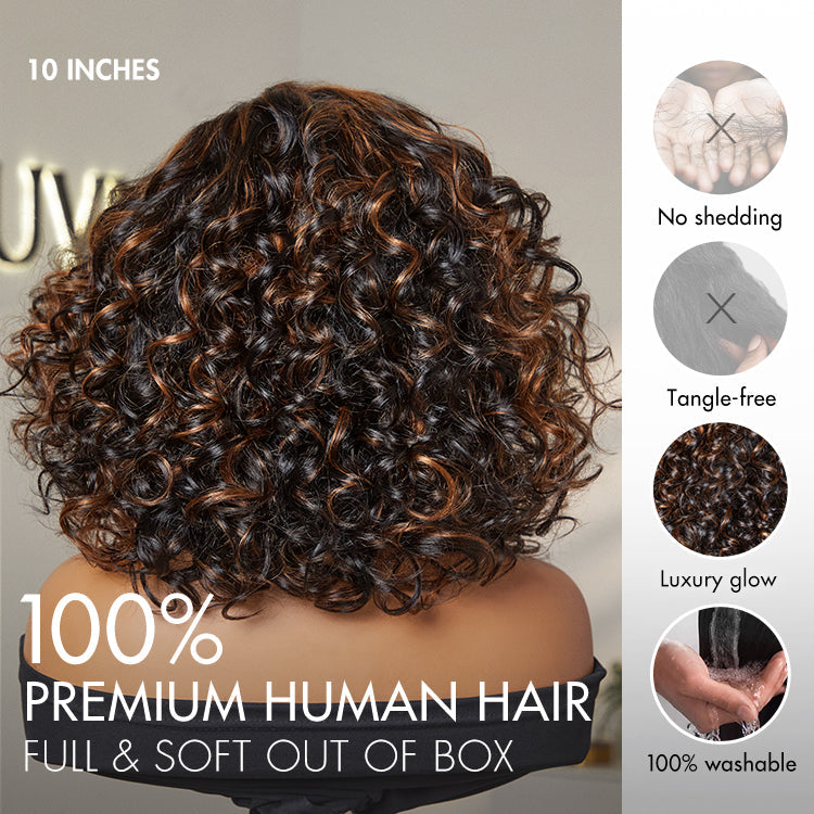 Effortless Elegance Copper Highlight / Natural Black Bouncy Curl Wig Minimalist HD Lace Glueless Wig Pre-Cut Lace