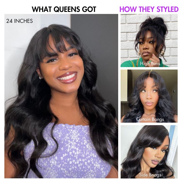 Luvme All-Day Comfort™ Wig 180% Density Loose Body Wave Glueless 7x6 Closure HD Lace Human Hair Wig with Bangs Pre-Cut Lace