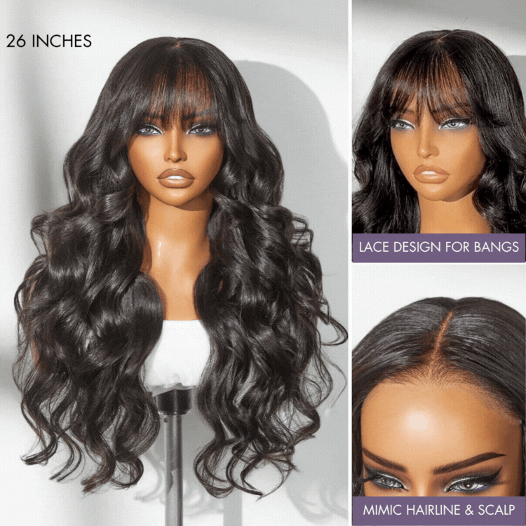 Luvme All-Day Comfort™ Wig 180% Density Loose Body Wave Glueless 7x6 Closure HD Lace Human Hair Wig with Bangs Pre-Cut Lace