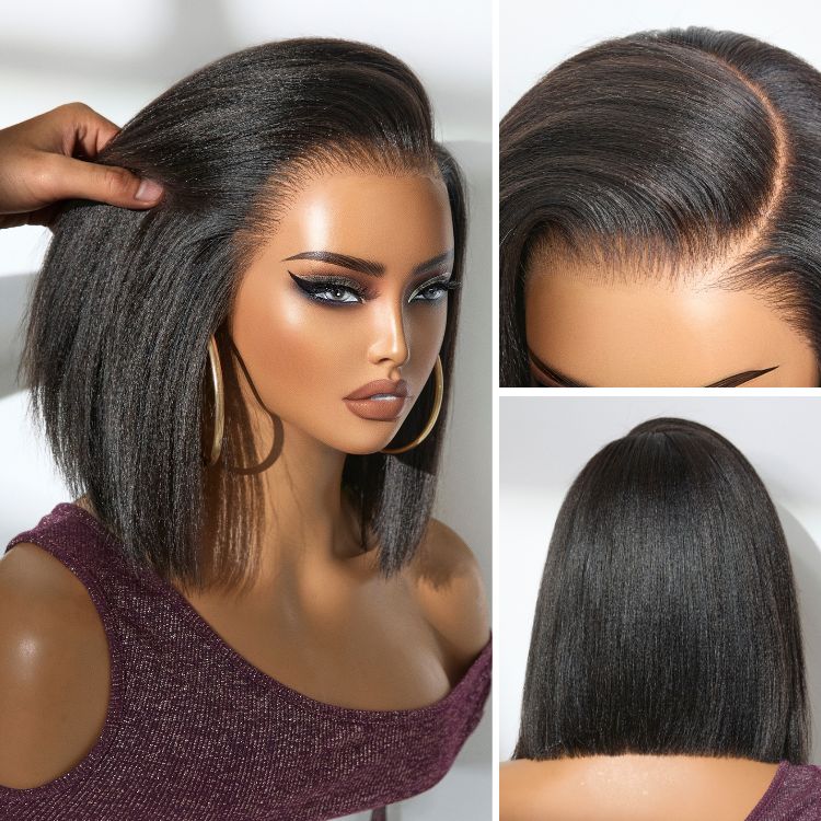 PreMax Wigs - Nature Max Yaki / Silky Bob Ear-to-Ear Glueless 13x6 Frontal HD Lace Short Bob Wig