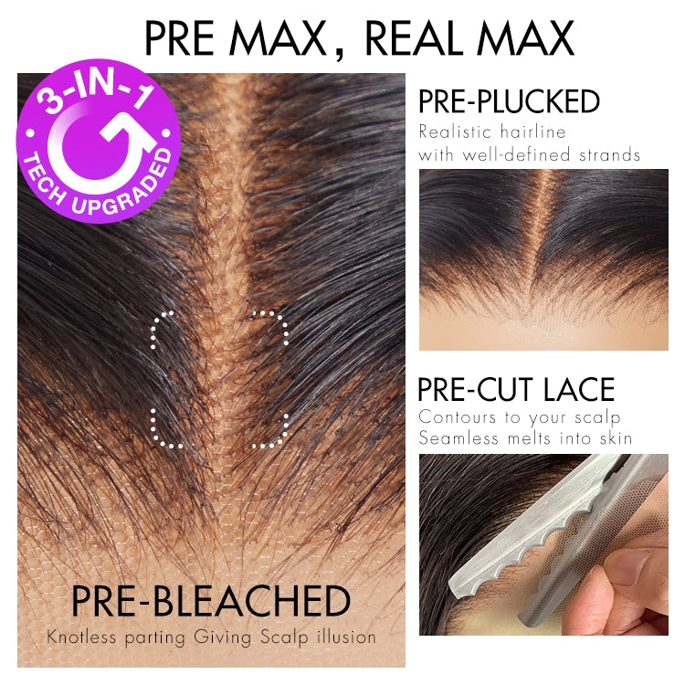 PreMax Wigs - Natural Black / Blonde Highlight C Part Glueless Lace Front Bob Wig Pre-cut Lace