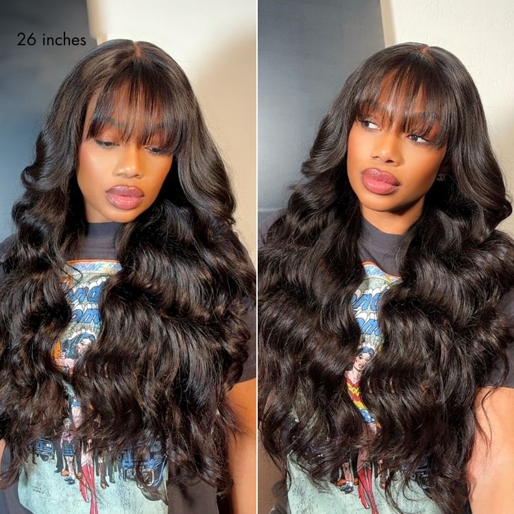 Luvme All-Day Comfort™ Wig 180% Density Loose Body Wave Glueless 7x6 Closure HD Lace Human Hair Wig with Bangs Pre-Cut Lace