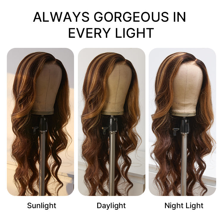 Luvme All-Day Comfort™ Wig 180% Density Blonde Highlight Loose Body Wave 7x6 Closure HD Lace Human Hair Wig Pre-Cut Lace