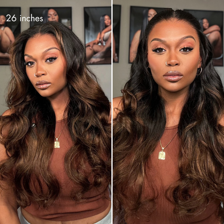 NatureMAX™ 200% Density Ombre Brown Loose Wave Glueless 13x6 / 13x4 HD Lace Front Wig Human Hair Pre-Cut Lace Flexi-Fit Drawstring Cap