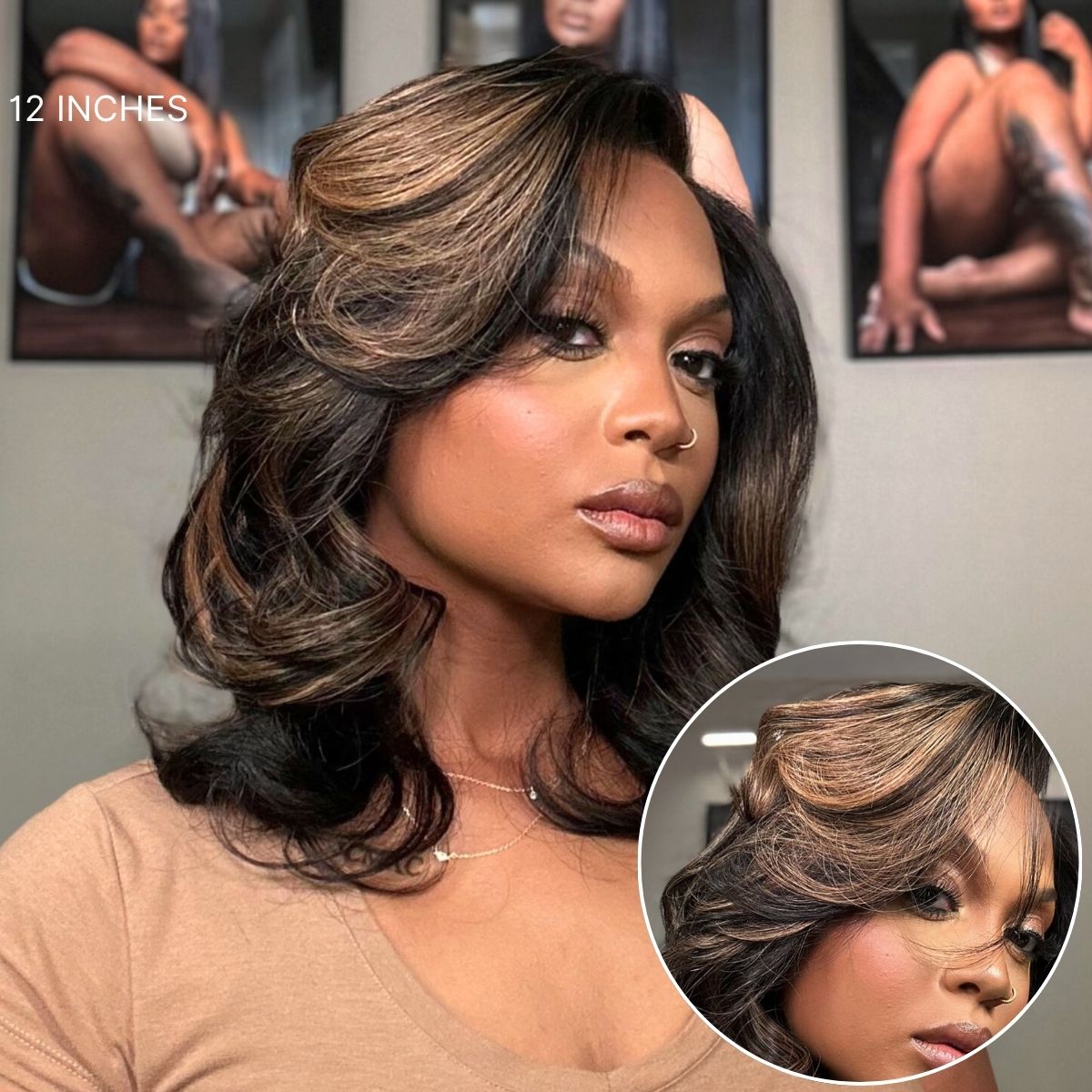 Brown Highlight Layered Wavy Butterfly Haircut Glueless Minimalist HD Lace Wig Pre-Cut Lace